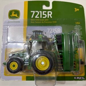New John Deere 7215R Green and Yellow Die-Cast Toy Tractor with Grain Drill